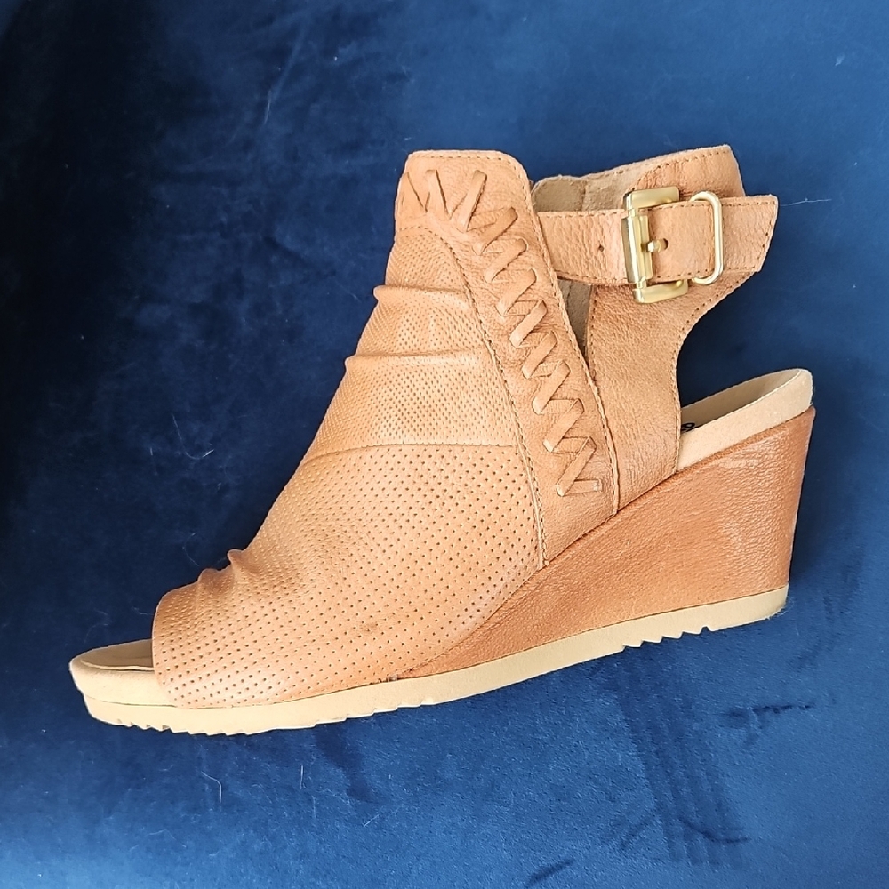 Earth Beige Tan Perforated Wedge Sandals